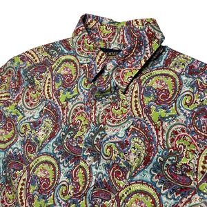 CREMIEUX Colorful Funky Paisley Print Long‎ Sleeve Button Blouse Women M Cotton